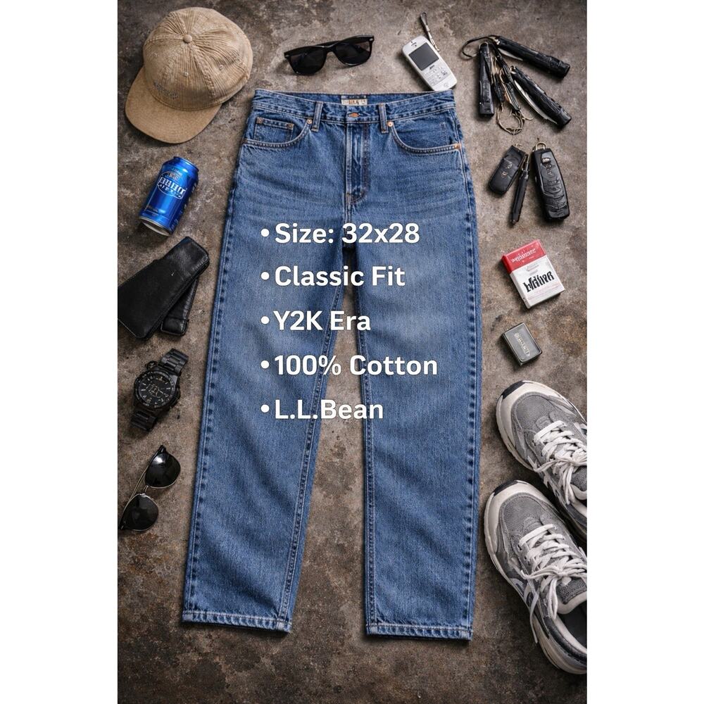 32x28 Mens Jeans Classic Fit Straight Leg Y2K Era Blue Denim 100% Cotton LL Bean